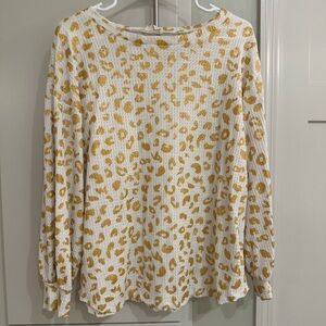 BiBi White/Gold Long Sleeve Relaxed Blouse